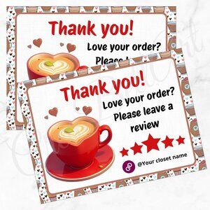 100  Pack Coffe Love Thank you Cards | handmade | 4" x 3"
